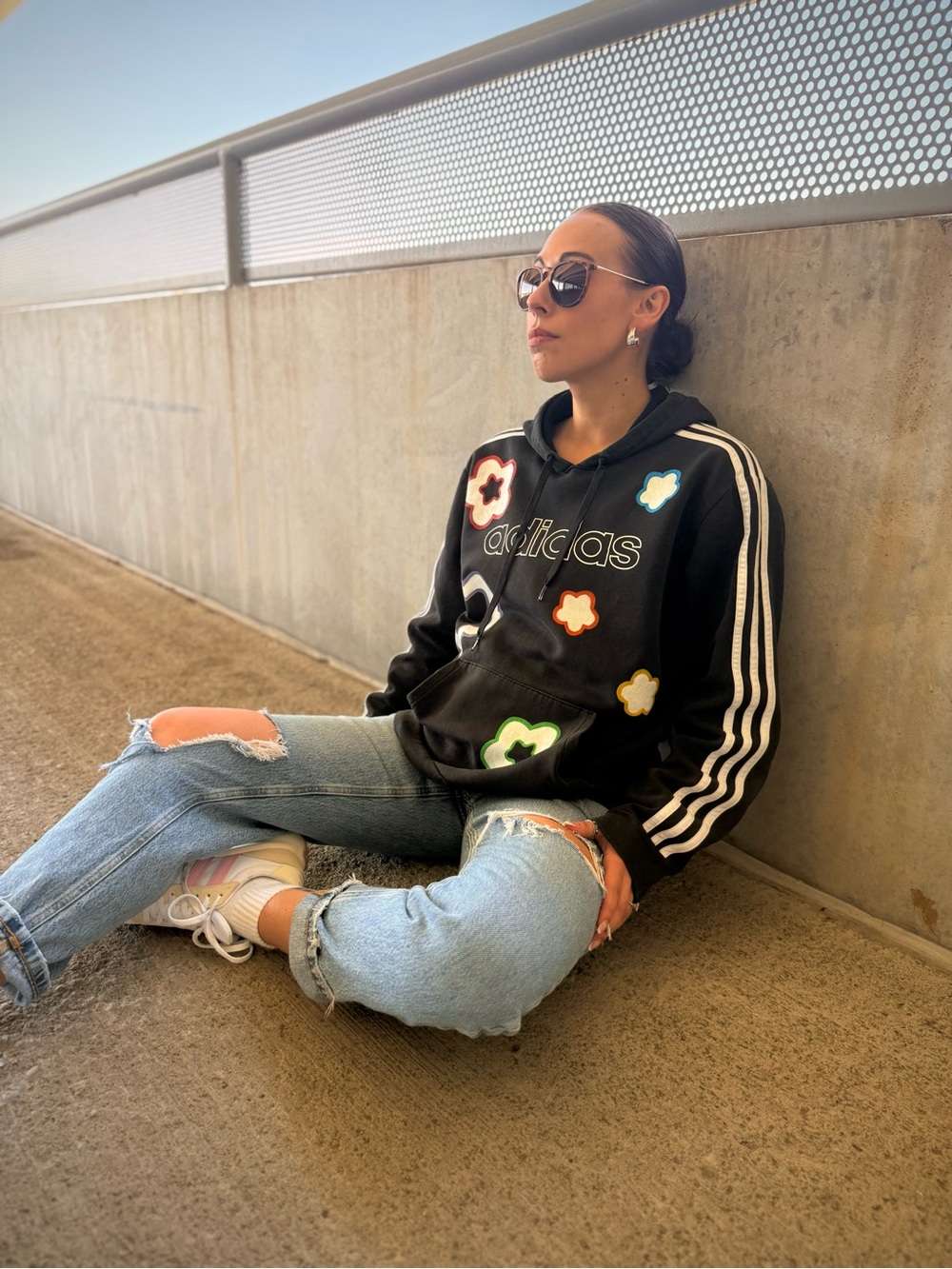 Adidas X Hello Love Rainbow Flower Black Hoodie